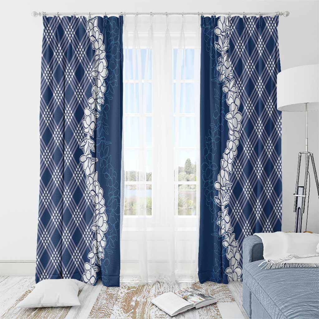 Hawaii Aloha Plumeria Lei Navy Palaka Window Curtain LT7 - Polynesian Pride