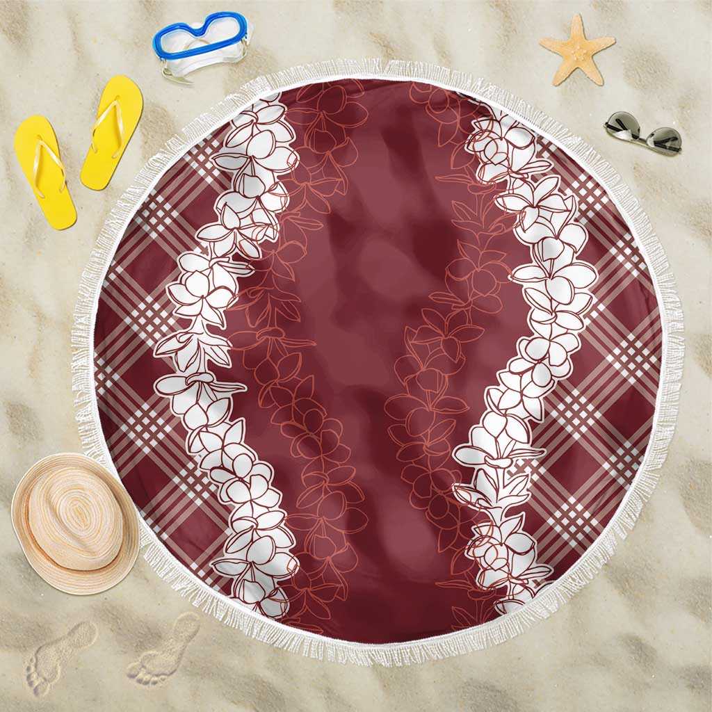 Hawaii Aloha Plumeria Lei Scarlet Palaka Beach Blanket LT7 One Size 150cm Scarlet - Polynesian Pride