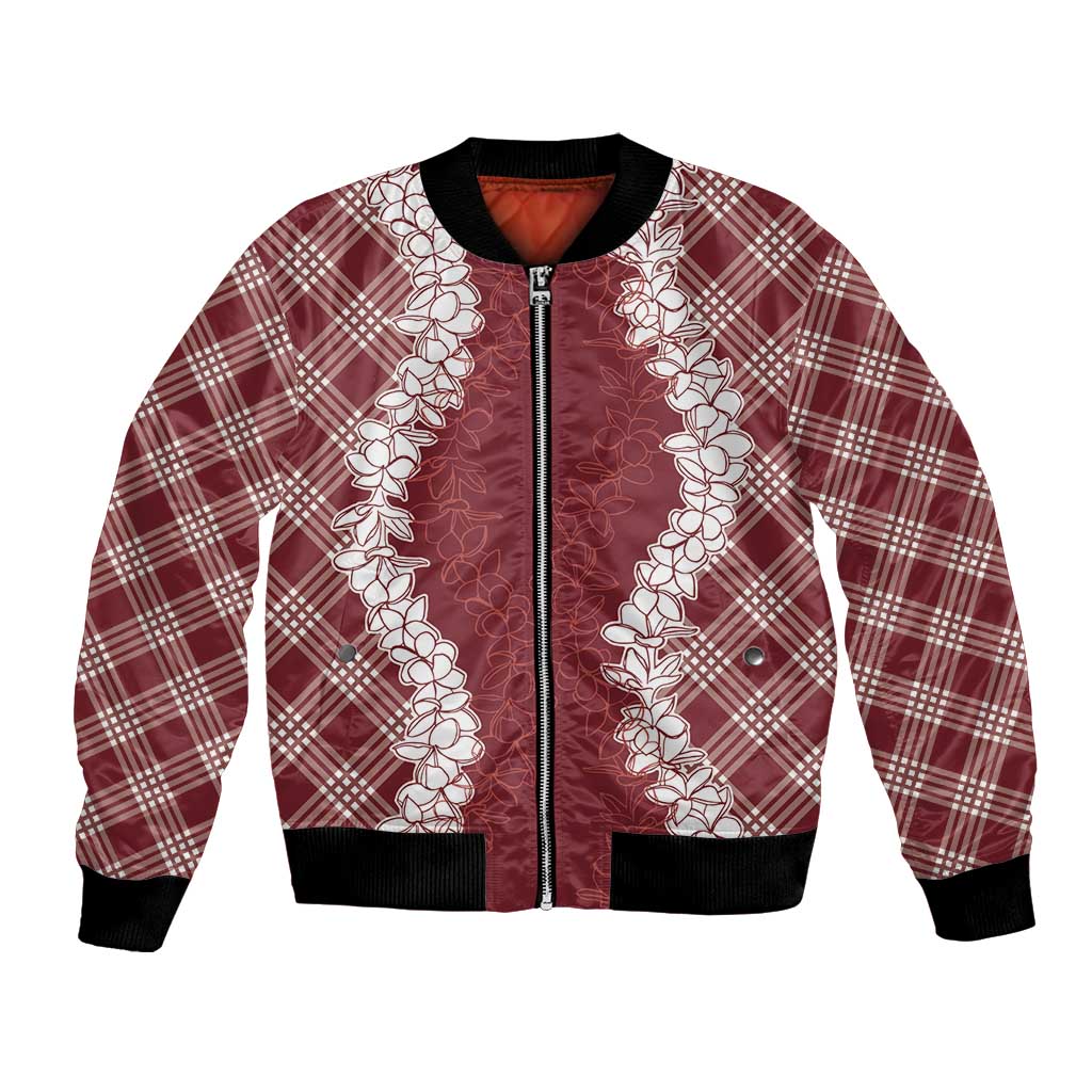 Hawaii Aloha Plumeria Lei Scarlet Palaka Bomber Jacket LT7 Unisex Scarlet - Polynesian Pride