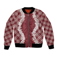 Hawaii Aloha Plumeria Lei Scarlet Palaka Bomber Jacket LT7 Unisex Scarlet - Polynesian Pride