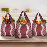 Hawaii Aloha Plumeria Lei Scarlet Palaka Grocery Bag LT7 3-pack One Size Scarlet - Polynesian Pride