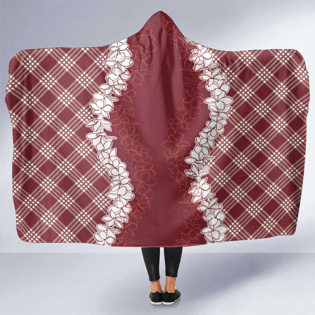 Hawaii Aloha Plumeria Lei Scarlet Palaka Hooded Blanket LT7 One Size Scarlet - Polynesian Pride