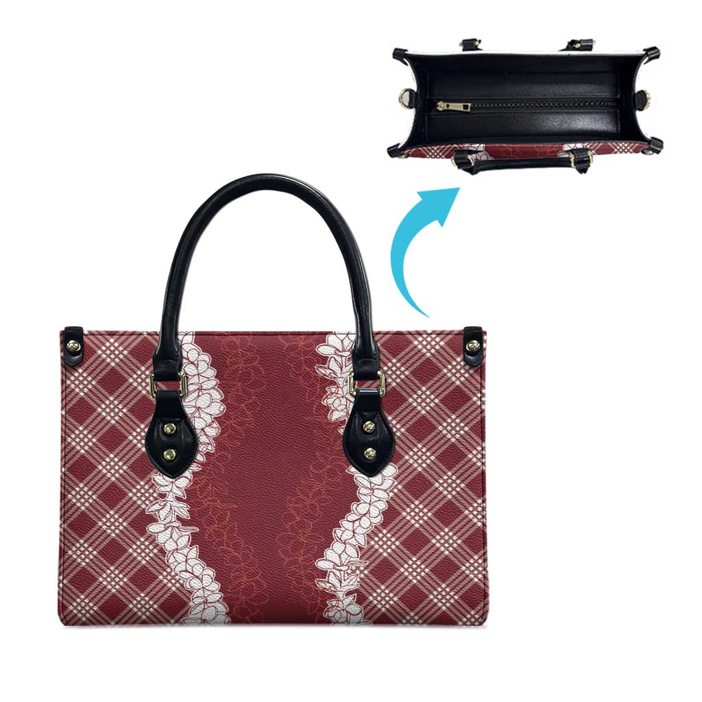 Hawaii Aloha Plumeria Lei Scarlet Palaka Leather Bag LT7 - Polynesian Pride