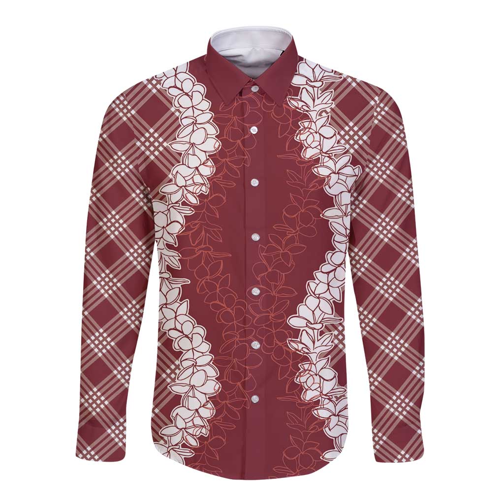 Hawaii Aloha Plumeria Lei Scarlet Palaka Long Sleeve Button Shirt LT7 Unisex Scarlet - Polynesian Pride