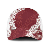 Hawaii Aloha Plumeria Lei Scarlet Palaka Mesh Trucker Cap LT7 One Size White Scarlet - Polynesian Pride
