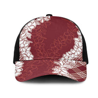 Hawaii Aloha Plumeria Lei Scarlet Palaka Mesh Trucker Cap LT7 One Size Black Scarlet - Polynesian Pride