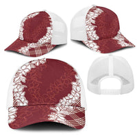 Hawaii Aloha Plumeria Lei Scarlet Palaka Mesh Trucker Cap LT7 - Polynesian Pride
