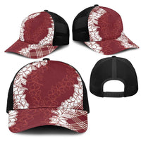 Hawaii Aloha Plumeria Lei Scarlet Palaka Mesh Trucker Cap LT7 - Polynesian Pride
