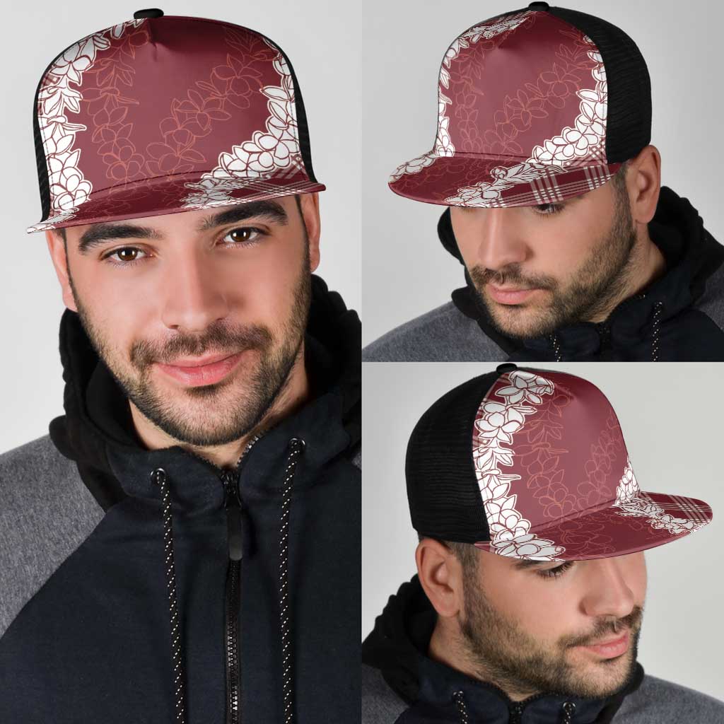Hawaii Aloha Plumeria Lei Scarlet Palaka Mesh Trucker Cap LT7 - Polynesian Pride