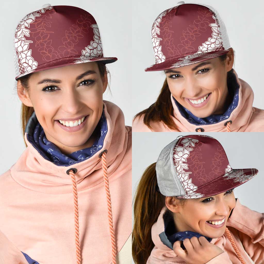 Hawaii Aloha Plumeria Lei Scarlet Palaka Mesh Trucker Cap LT7 - Polynesian Pride