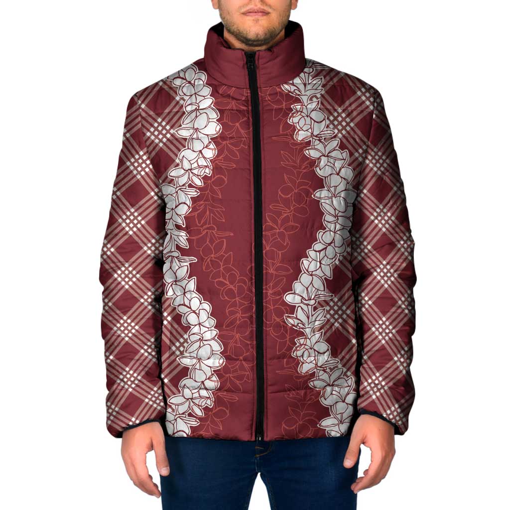 Hawaii Aloha Plumeria Lei Scarlet Palaka Padded Jacket LT7 Men Scarlet - Polynesian Pride