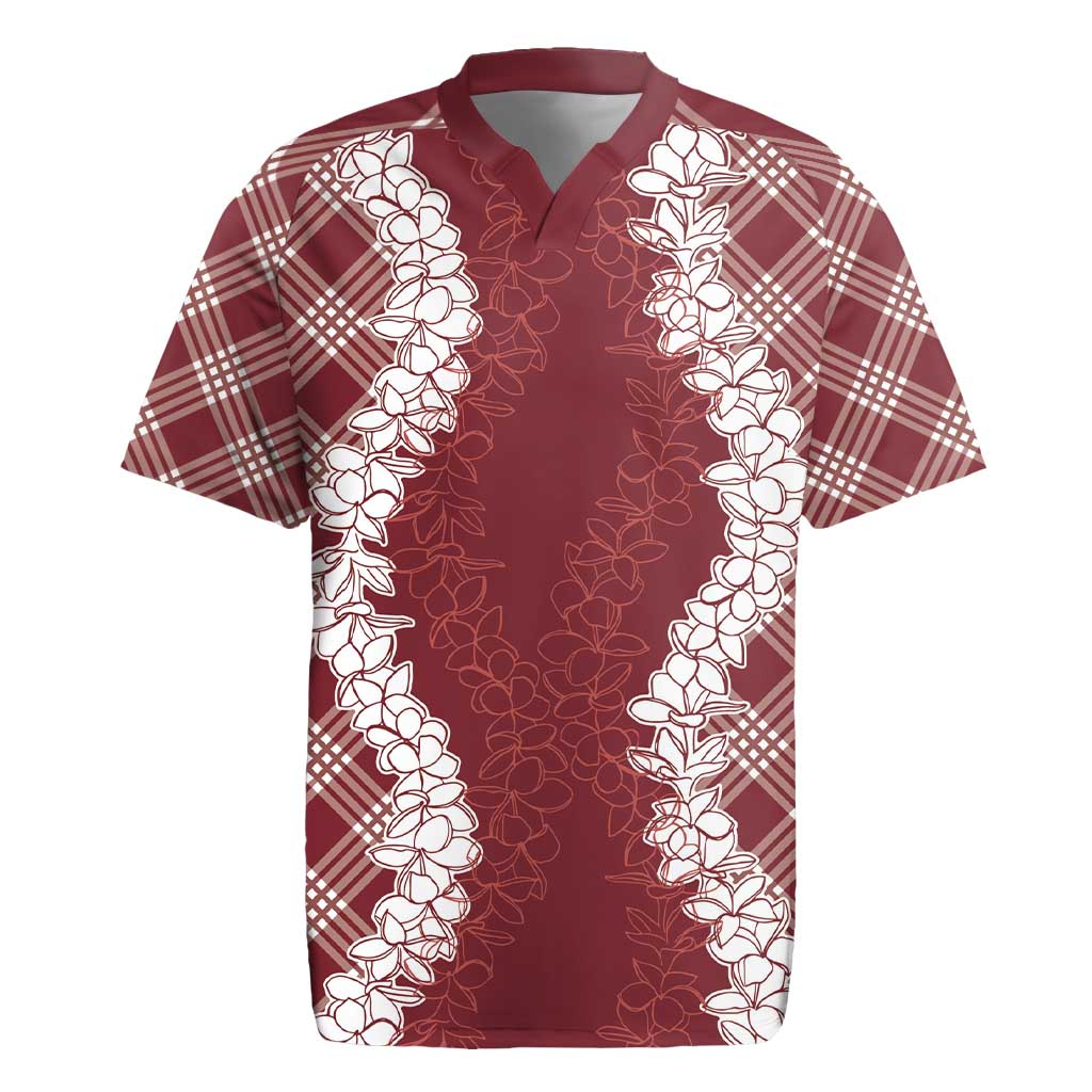 Hawaii Aloha Plumeria Lei Scarlet Palaka Rugby Jersey LT7 Scarlet - Polynesian Pride