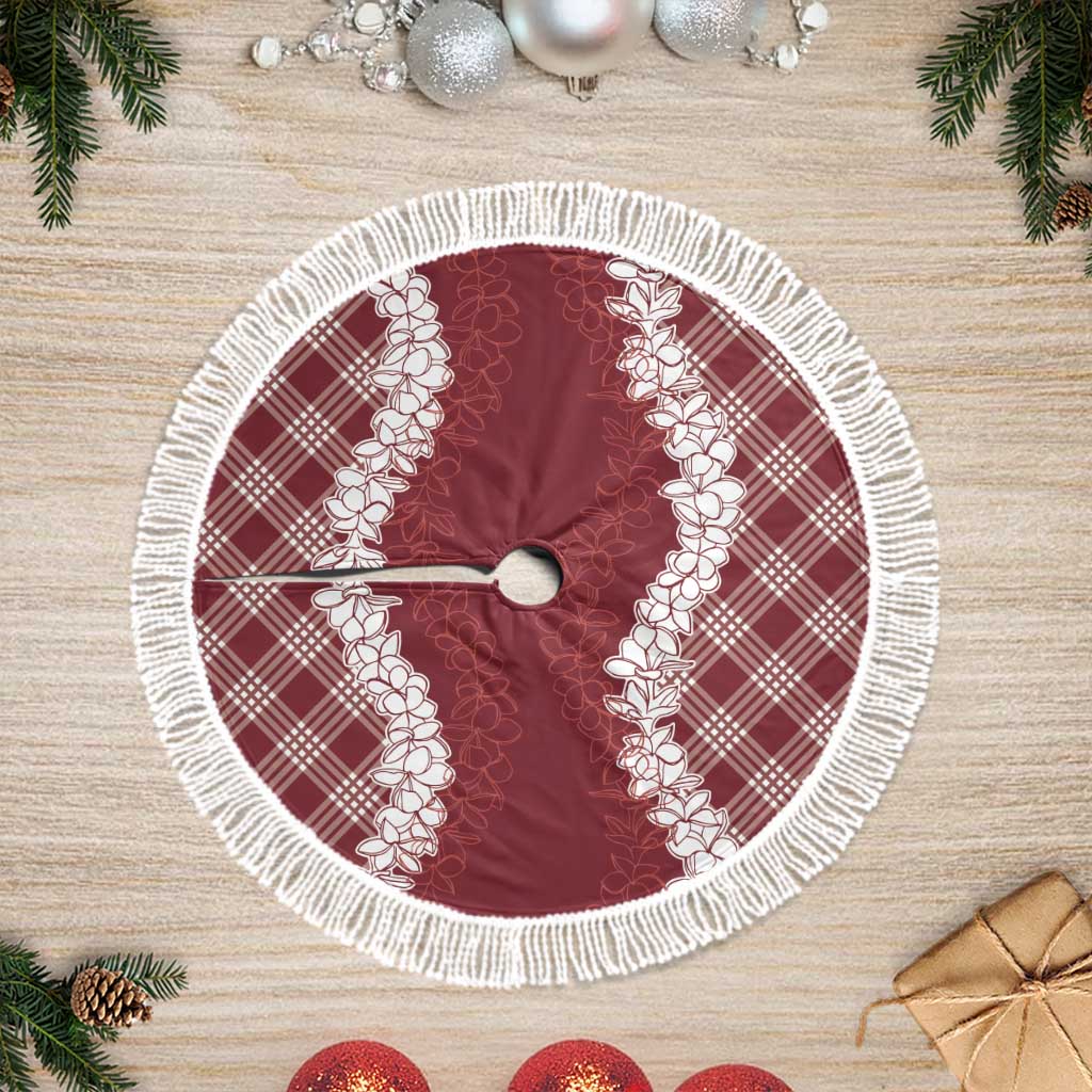 Hawaii Aloha Plumeria Lei Scarlet Palaka Tree Skirt LT7 Fringed Scarlet - Polynesian Pride