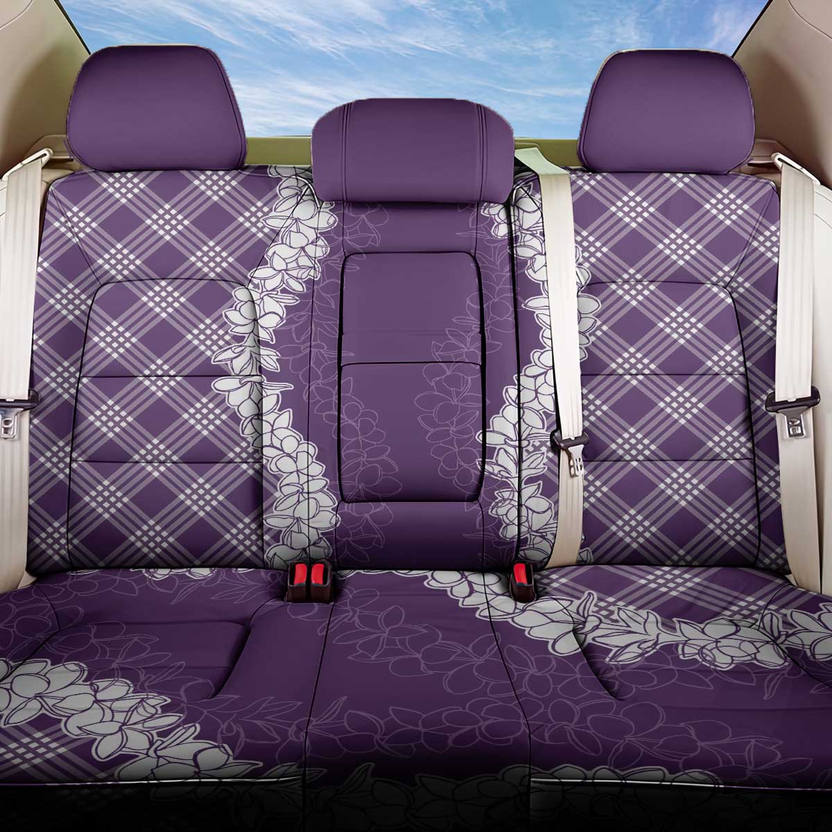 Hawaii Aloha Plumeria Lei Violet Palaka Back Car Seat Cover LT7 One Size Violet - Polynesian Pride