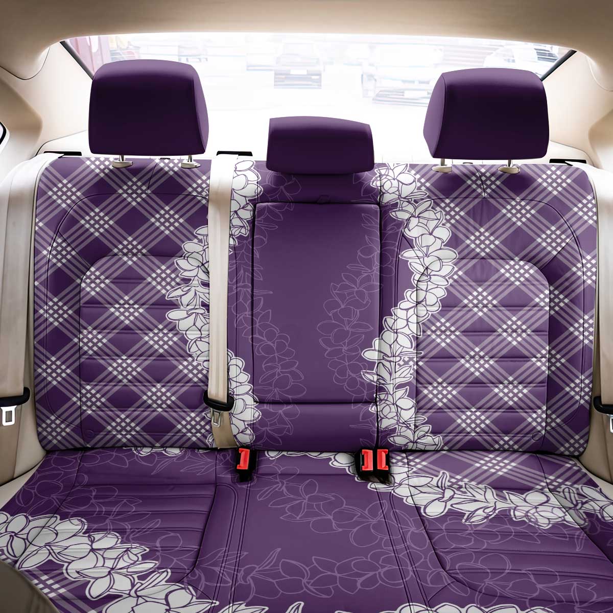 Hawaii Aloha Plumeria Lei Violet Palaka Back Car Seat Cover LT7 - Polynesian Pride