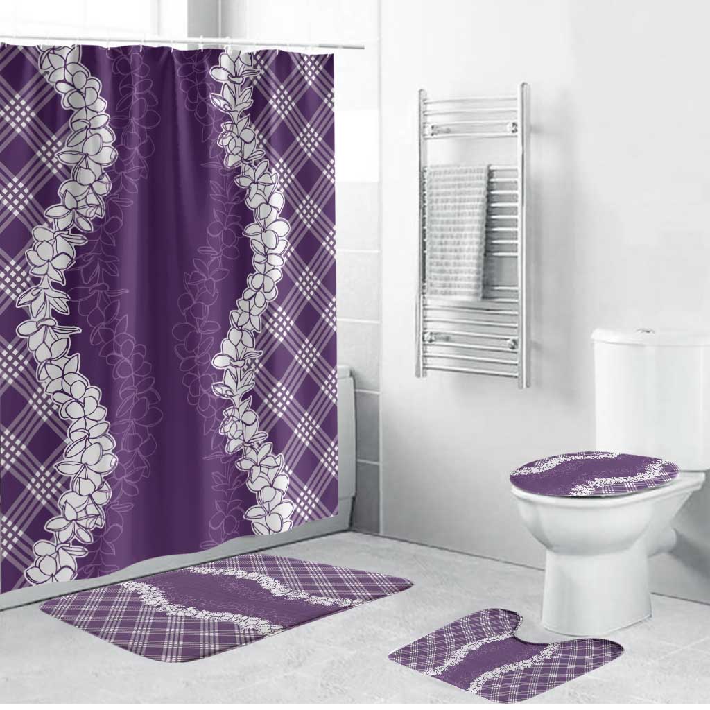 Hawaii Aloha Plumeria Lei Violet Palaka Bathroom Set LT7 Bathroom Set (4 pcs) Violet - Polynesian Pride