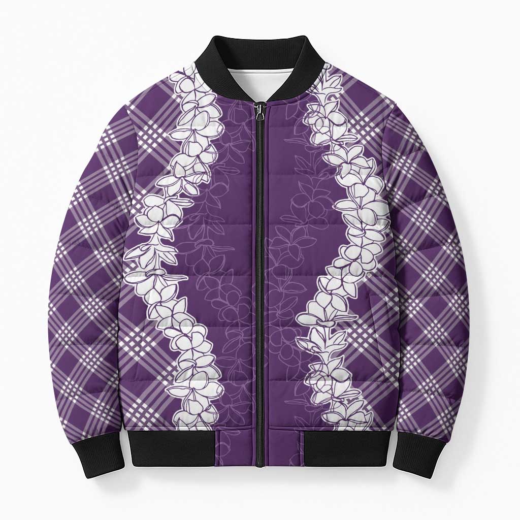 Hawaii Aloha Plumeria Lei Violet Palaka Bomber Puffer Jacket LT7 Unisex Violet - Polynesian Pride