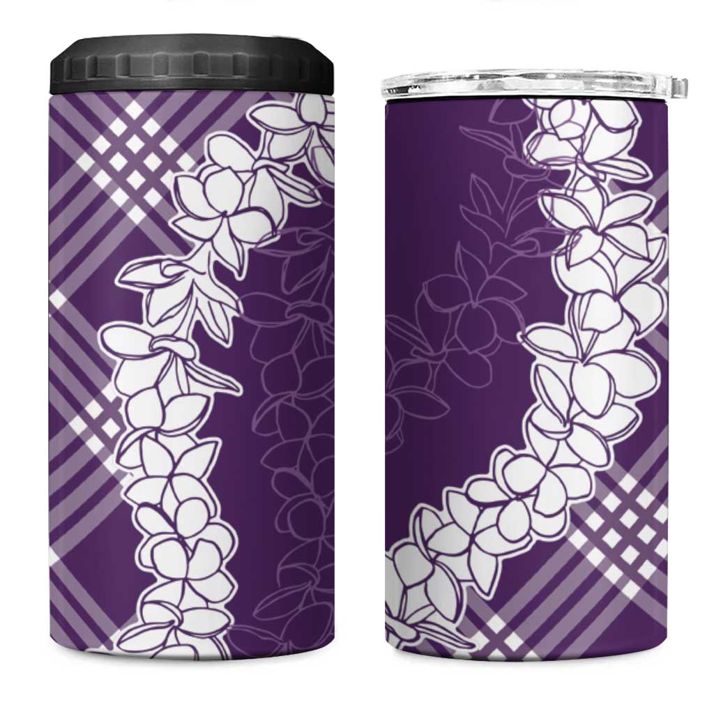 Hawaii Aloha Plumeria Lei Violet Palaka 4 in 1 Can Cooler Tumbler LT7 One Size: 16 oz Violet - Polynesian Pride