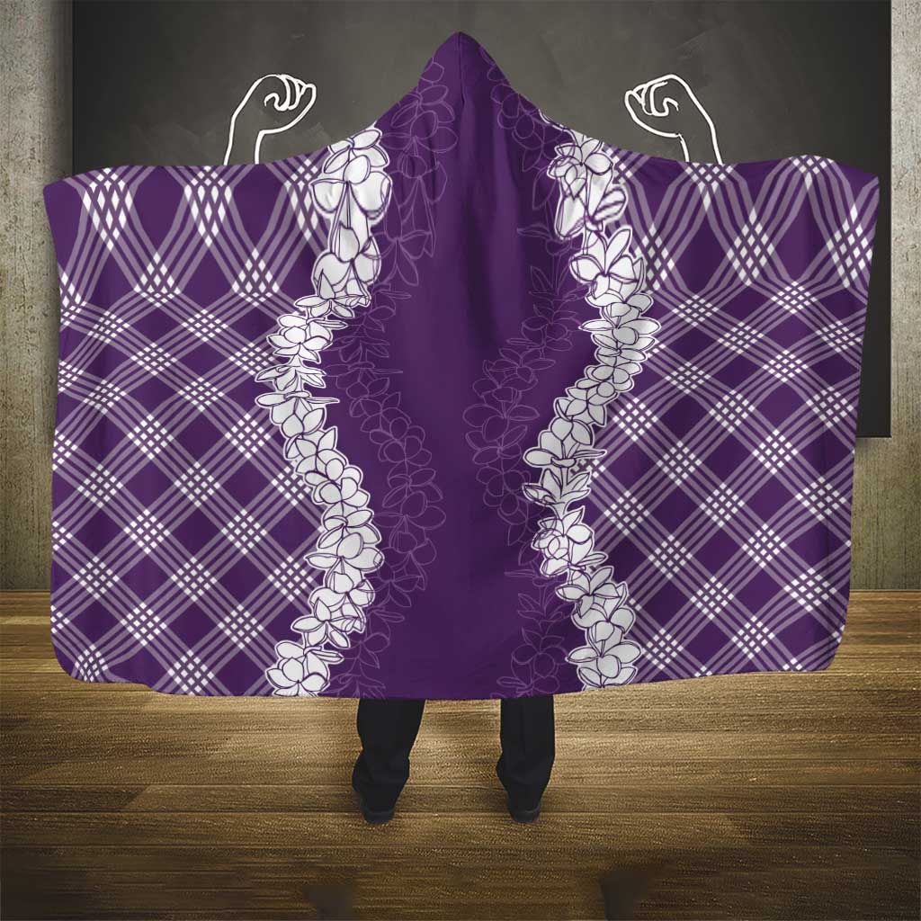 Hawaii Aloha Plumeria Lei Violet Palaka Hooded Blanket LT7 - Polynesian Pride