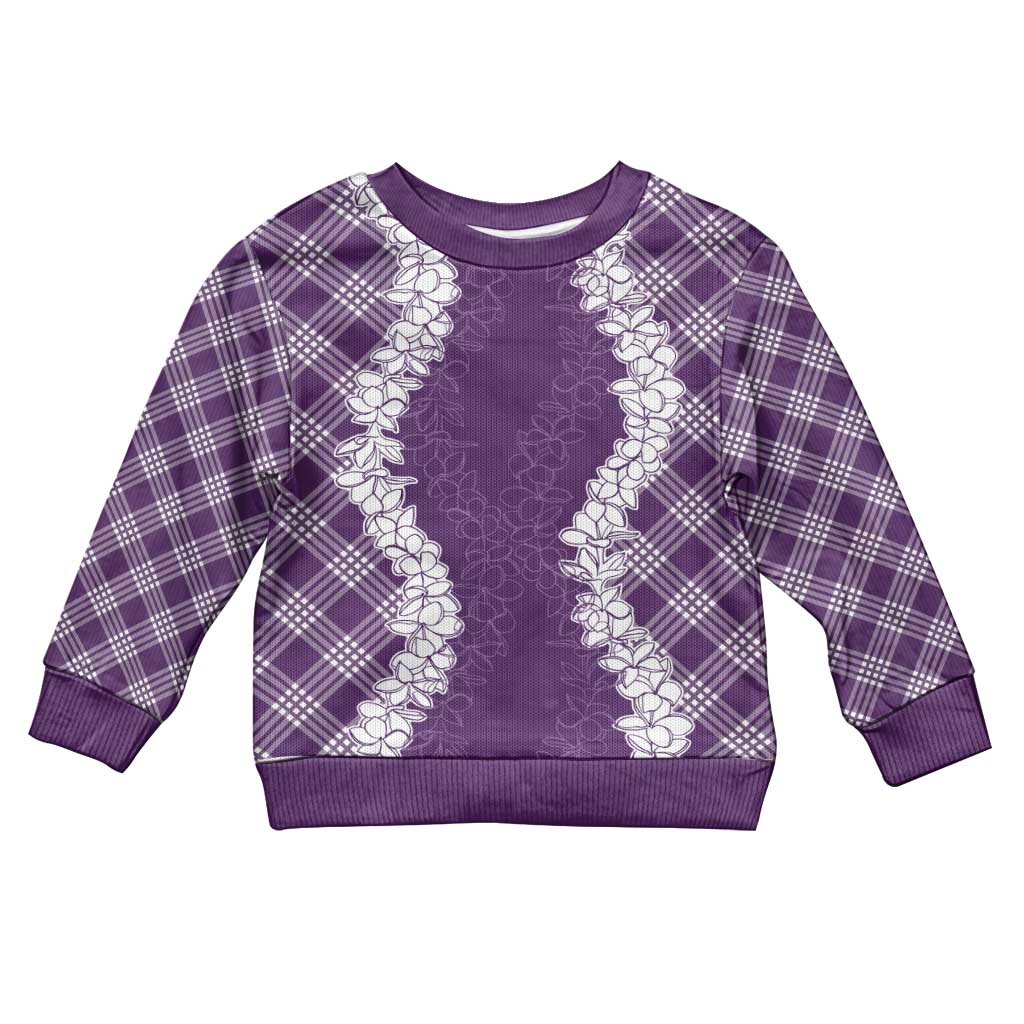 Hawaii Aloha Plumeria Lei Violet Palaka Kid Ugly Christmas Sweater LT7 Kid Violet - Polynesian Pride