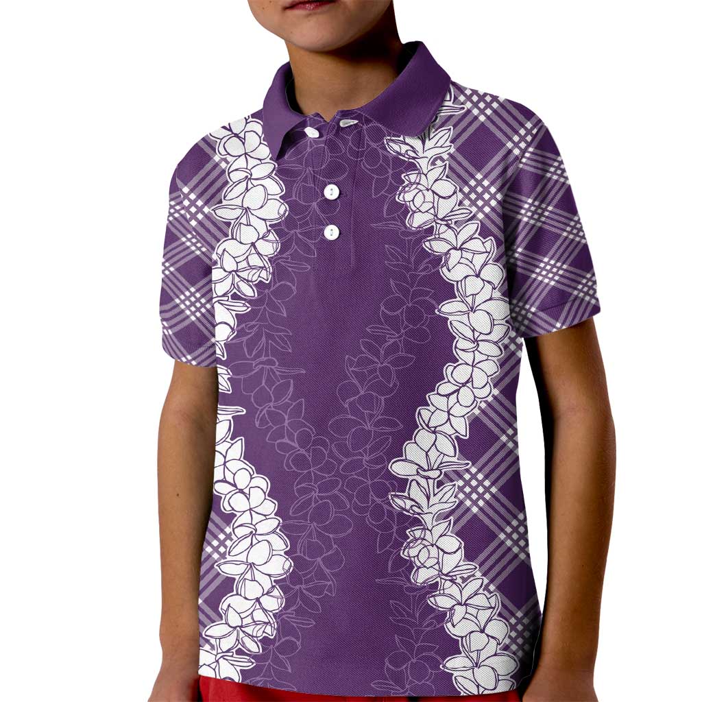 Hawaii Aloha Plumeria Lei Violet Palaka Kid Polo Shirt LT7 Kid Violet - Polynesian Pride