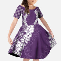 Hawaii Aloha Plumeria Lei Violet Palaka Kid Short Sleeve Dress LT7 KID Violet - Polynesian Pride