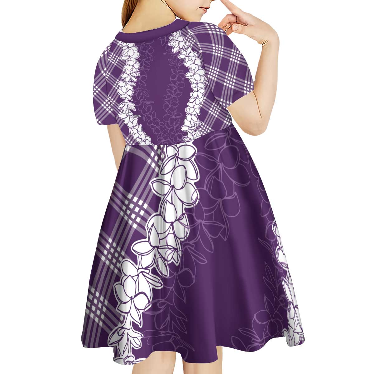 Hawaii Aloha Plumeria Lei Violet Palaka Kid Short Sleeve Dress LT7 - Polynesian Pride