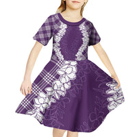 Hawaii Aloha Plumeria Lei Violet Palaka Kid Short Sleeve Dress LT7 - Polynesian Pride