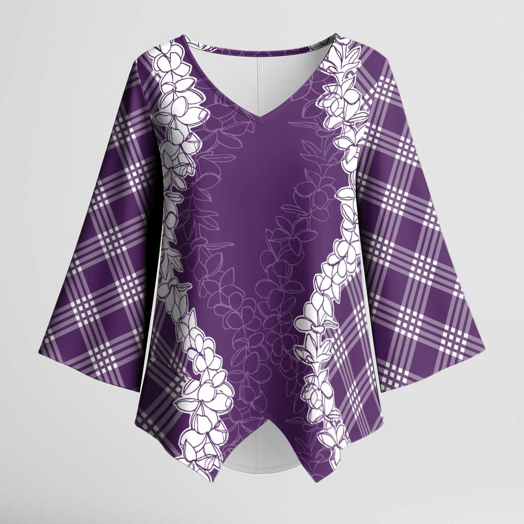 Hawaii Aloha Plumeria Lei Violet Palaka Kimono Sleeve Blouse LT7 Female Violet - Polynesian Pride