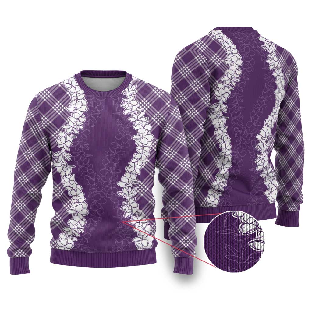 Hawaii Aloha Plumeria Lei Violet Palaka Ugly Christmas Sweater LT7 Violet - Polynesian Pride
