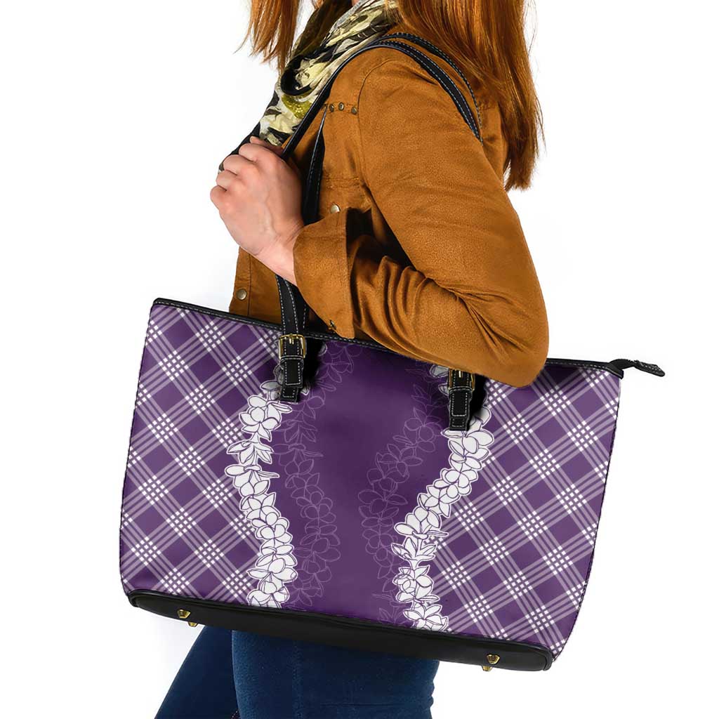 Hawaii Aloha Plumeria Lei Violet Palaka Leather Tote Bag LT7 Violet - Polynesian Pride