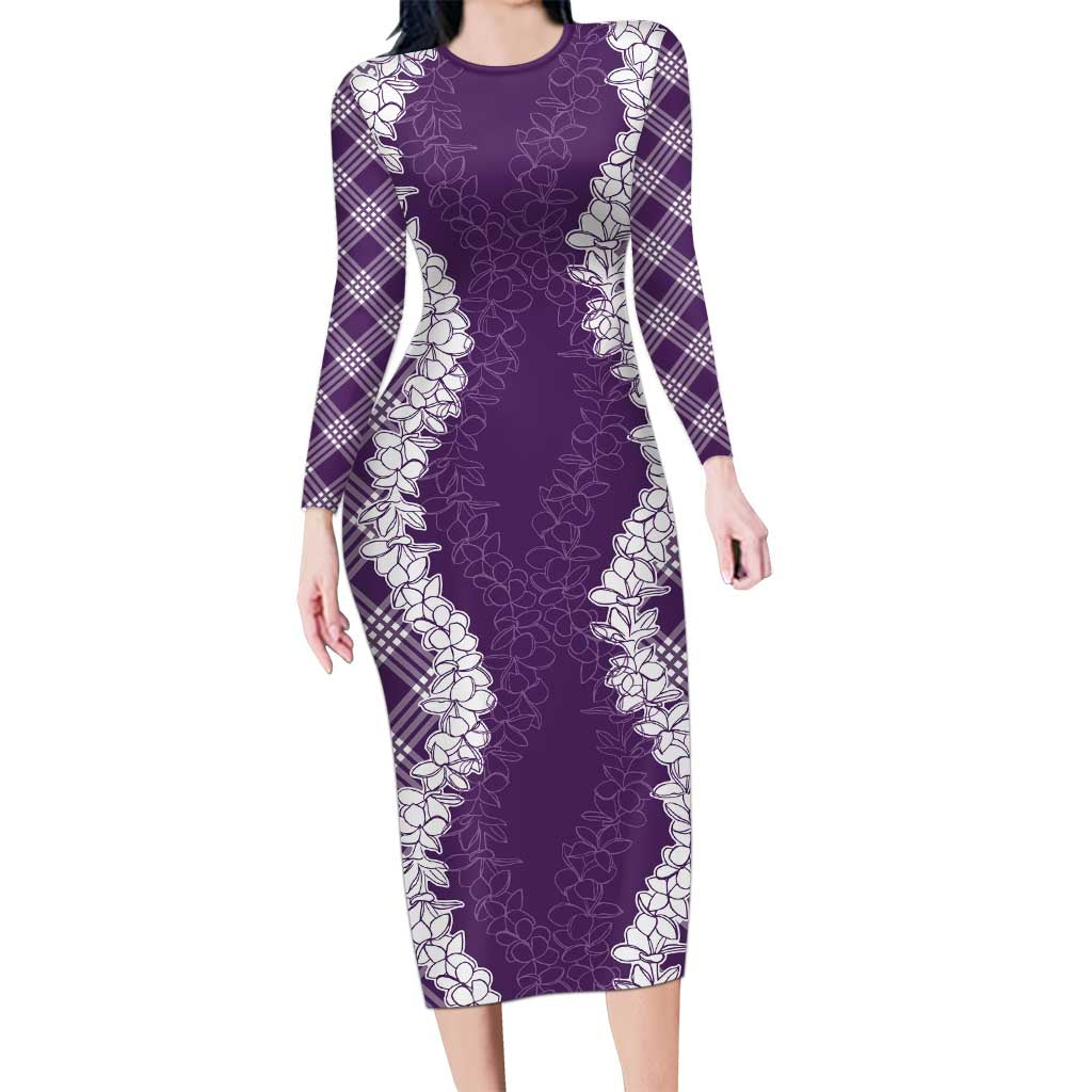 Hawaii Aloha Plumeria Lei Violet Palaka Long Sleeve Bodycon Dress LT7 Long Dress Violet - Polynesian Pride