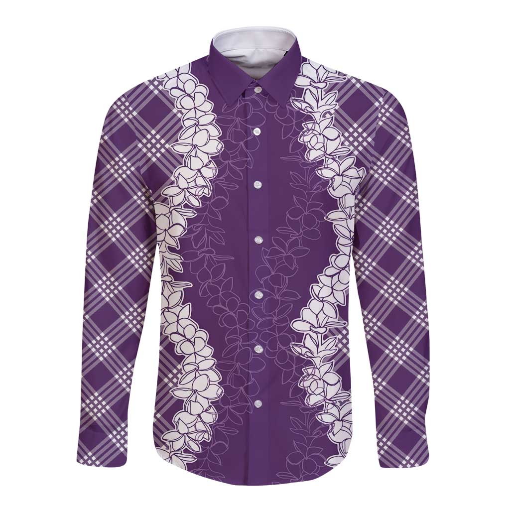Hawaii Aloha Plumeria Lei Violet Palaka Long Sleeve Button Shirt LT7 Unisex Violet - Polynesian Pride