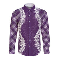 Hawaii Aloha Plumeria Lei Violet Palaka Long Sleeve Button Shirt LT7 Unisex Violet - Polynesian Pride