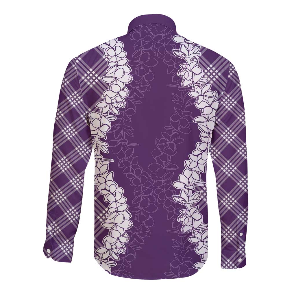 Hawaii Aloha Plumeria Lei Violet Palaka Long Sleeve Button Shirt LT7 - Polynesian Pride