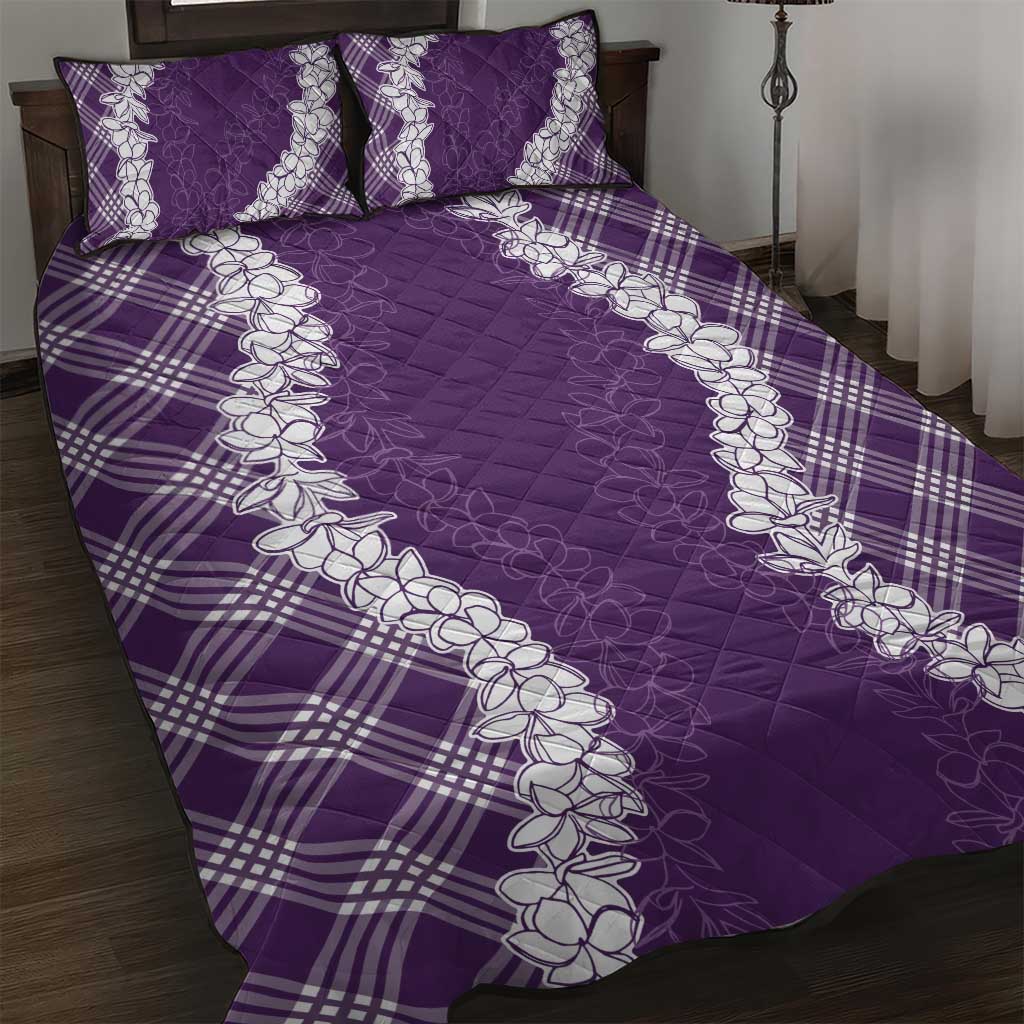 Hawaii Aloha Plumeria Lei Violet Palaka Quilt Bed Set LT7 Violet - Polynesian Pride