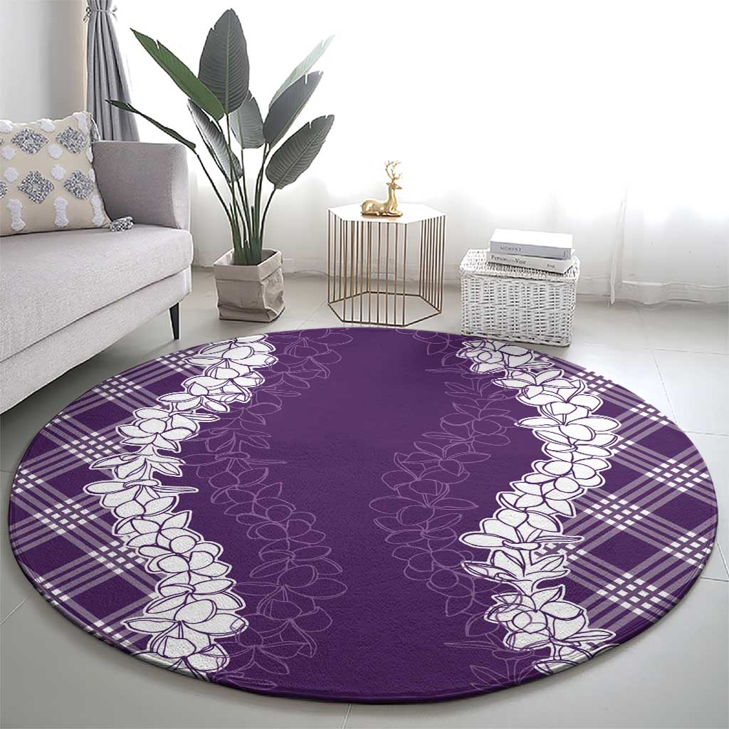 Hawaii Aloha Plumeria Lei Violet Palaka Round Carpet LT7 - Polynesian Pride