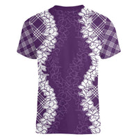 Hawaii Aloha Plumeria Lei Violet Palaka Women V-Neck T-Shirt LT7 - Polynesian Pride