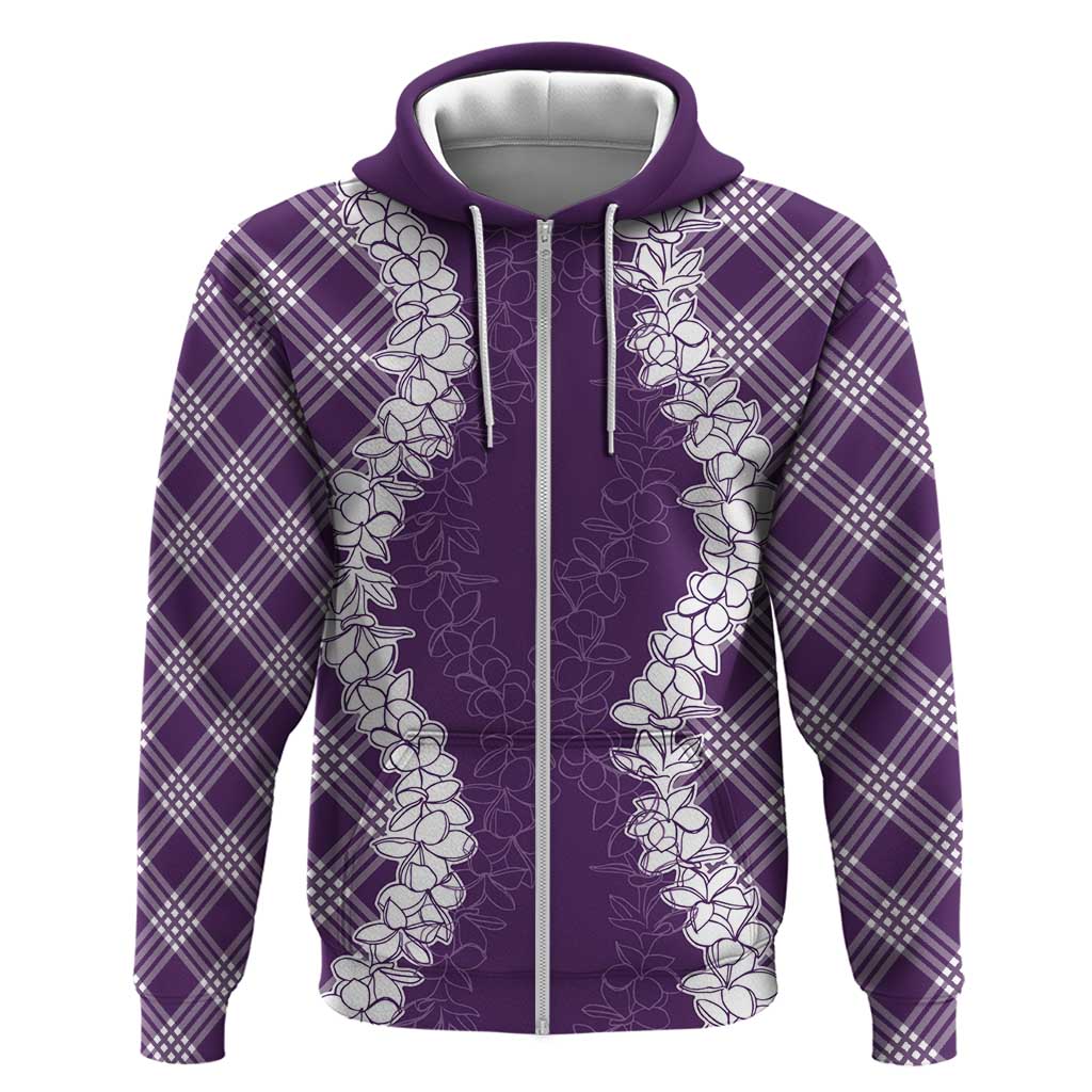 Hawaii Aloha Plumeria Lei Violet Palaka Zip Hoodie LT7 Zip Hoodie Violet - Polynesian Pride
