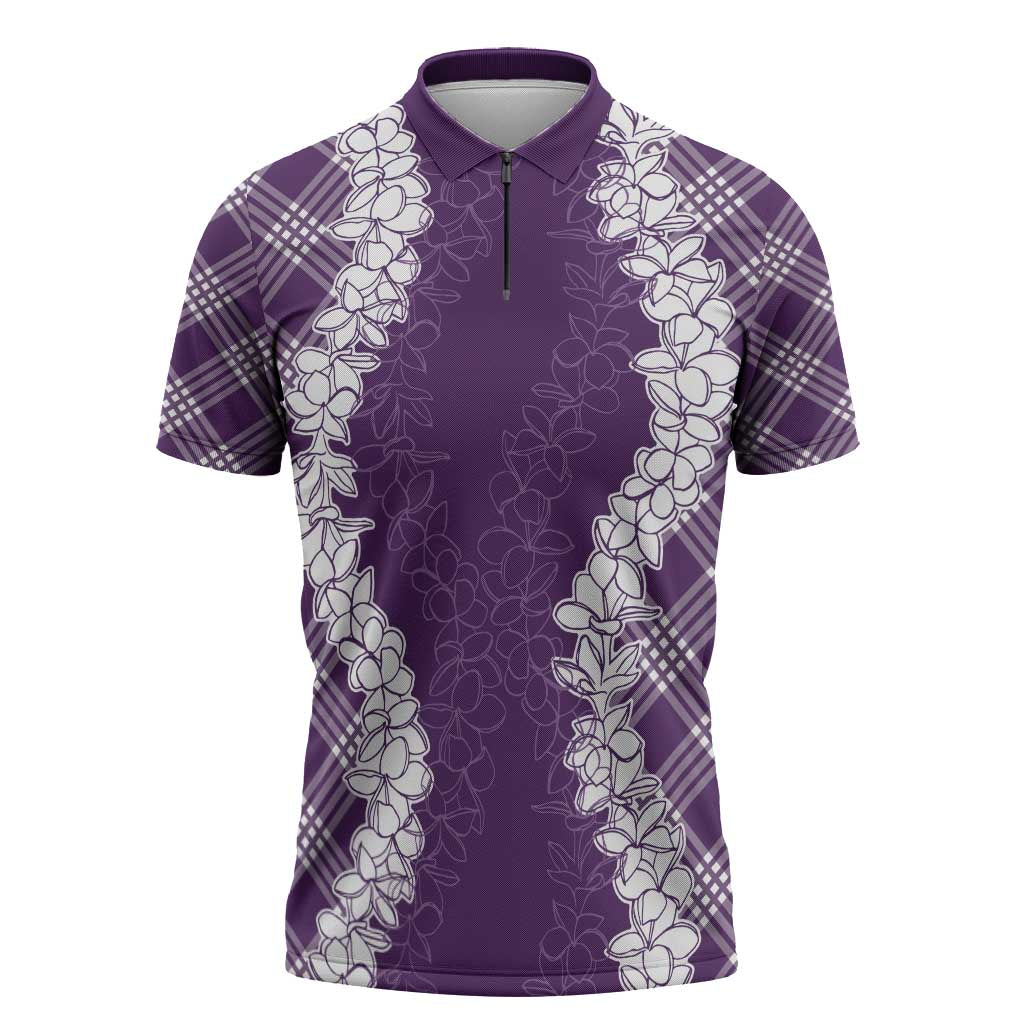Hawaii Aloha Plumeria Lei Violet Palaka Zipper Polo Shirt LT7 Violet - Polynesian Pride
