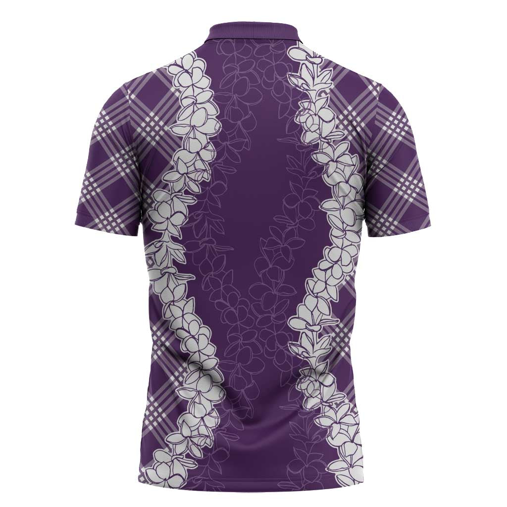 Hawaii Aloha Plumeria Lei Violet Palaka Zipper Polo Shirt LT7 - Polynesian Pride