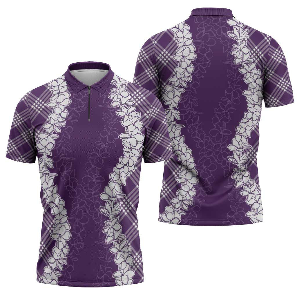Hawaii Aloha Plumeria Lei Violet Palaka Zipper Polo Shirt LT7 - Polynesian Pride