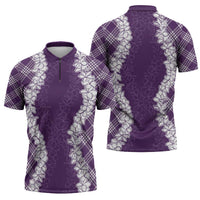 Hawaii Aloha Plumeria Lei Violet Palaka Zipper Polo Shirt LT7 - Polynesian Pride