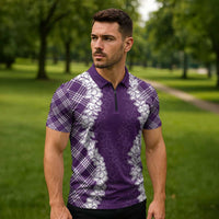 Hawaii Aloha Plumeria Lei Violet Palaka Zipper Polo Shirt LT7 - Polynesian Pride