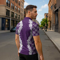 Hawaii Aloha Plumeria Lei Violet Palaka Zipper Polo Shirt LT7 - Polynesian Pride