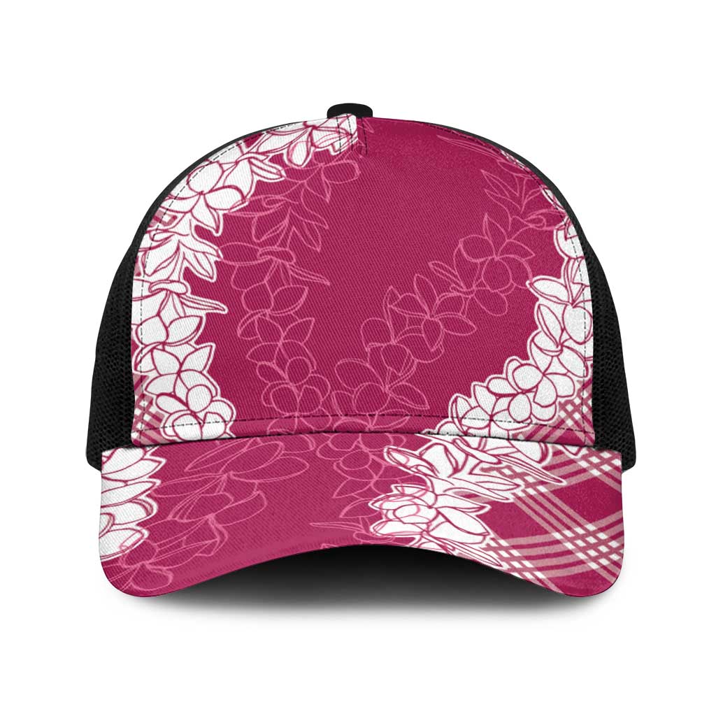 Hawaii Aloha Plumeria Lei Fuschia Palaka Baseball Net Cap LT7 One Size Black Fuschia - Polynesian Pride