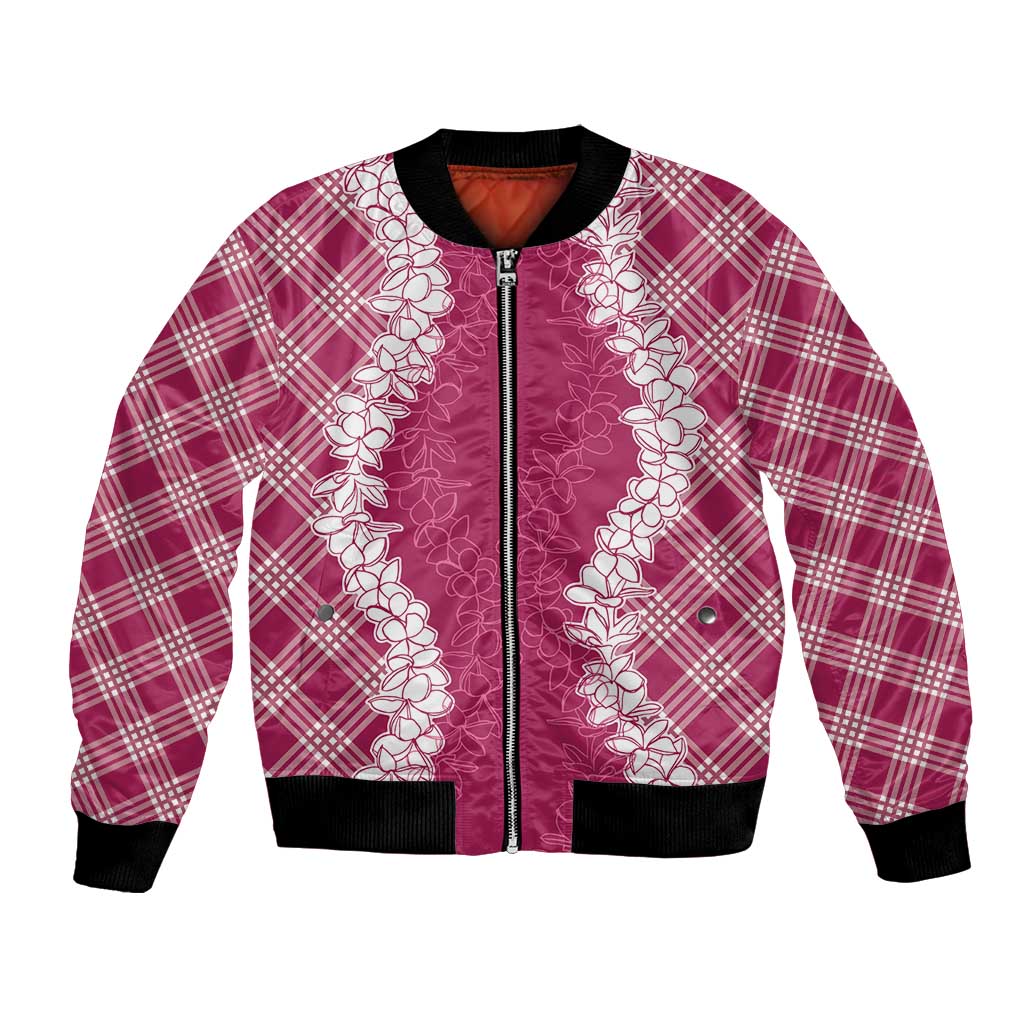 Hawaii Aloha Plumeria Lei Fuschia Palaka Bomber Jacket LT7 Unisex Fuschia - Polynesian Pride