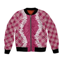 Hawaii Aloha Plumeria Lei Fuschia Palaka Bomber Jacket LT7 Unisex Fuschia - Polynesian Pride