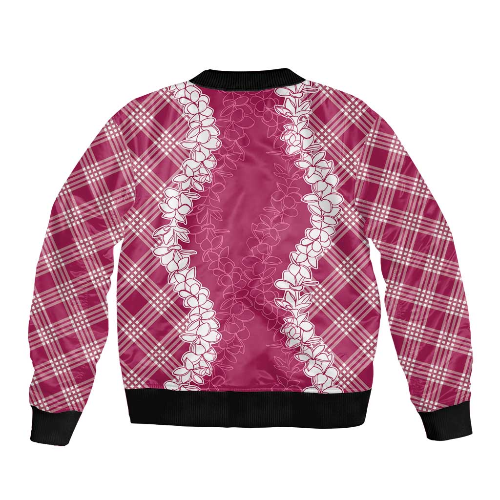 Hawaii Aloha Plumeria Lei Fuschia Palaka Bomber Jacket LT7 - Polynesian Pride