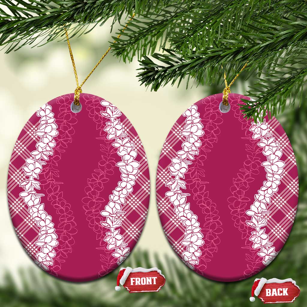 Hawaii Aloha Plumeria Lei Fuschia Palaka Ceramic Ornament LT7 Oval Fuschia - Polynesian Pride